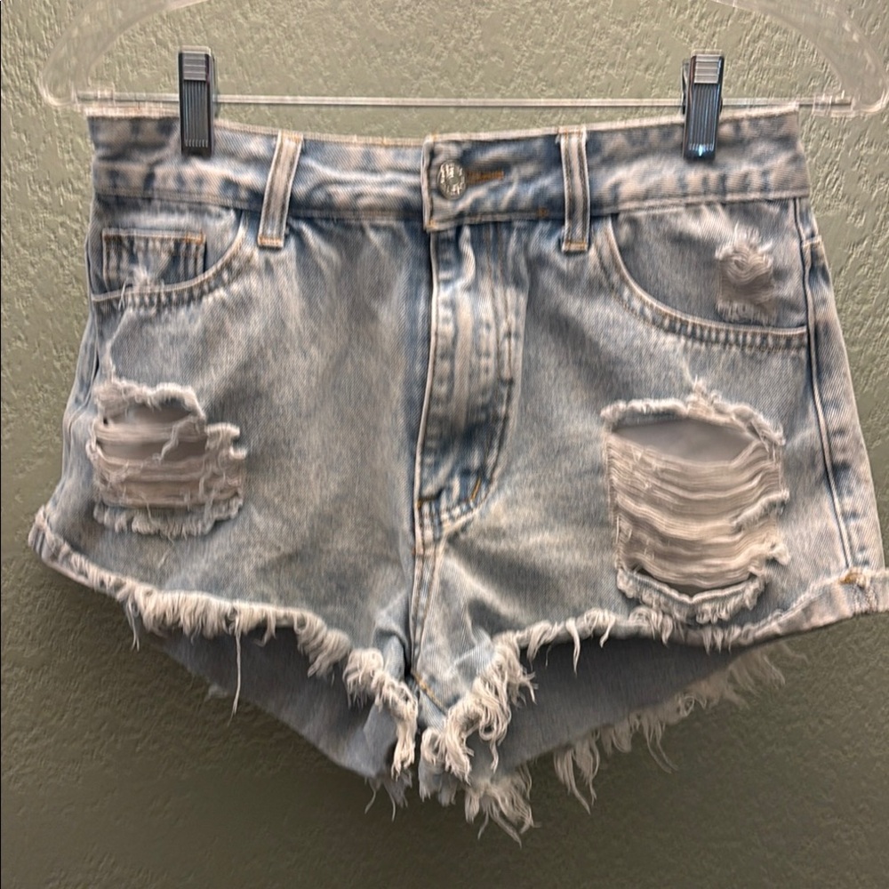 SHEIN Blue Distressed Jean Shorts